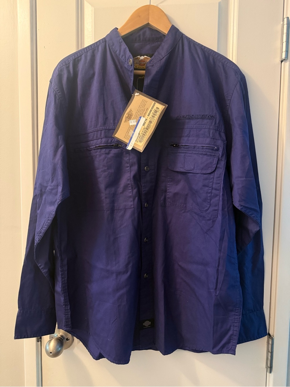 Harley-Davidson Men's Mandarin-Collar Jacket Overshirt in Deep Blue Indigo NWT